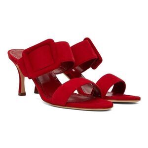 Manolo Blahnik Gable Suede Open Toe Buckle Mules in Dred Size 36 MSRP $845